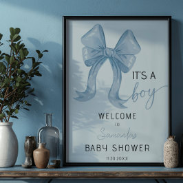 Blue Waterverf Bow Boy Baby shower Welkom Poster