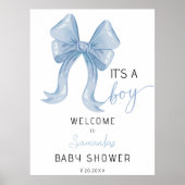 Blue Waterverf Bow Boy Baby shower Welkom Poster (Voorkant)