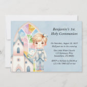Blue Waterverf Boy 1st. communie Kaart (Voorkant)