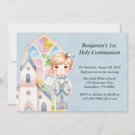 Blue Waterverf Boy 1st. communie Kaart (Voorkant)