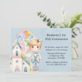 Blue Waterverf Boy 1st. communie Kaart (Staand voorkant)