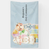 Blue Waterverf Boy 1st. communie Spandoek (Verticaal)