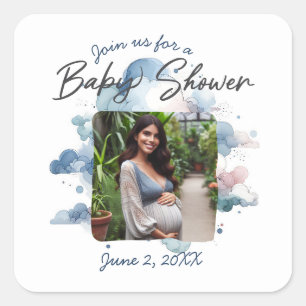 Blue Waterverf Boy Baby shower Aangepaste Fototeks Vierkante Sticker