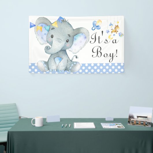 Blue Waterverf Boy Elephant Baby shower Spandoek (Beurs)