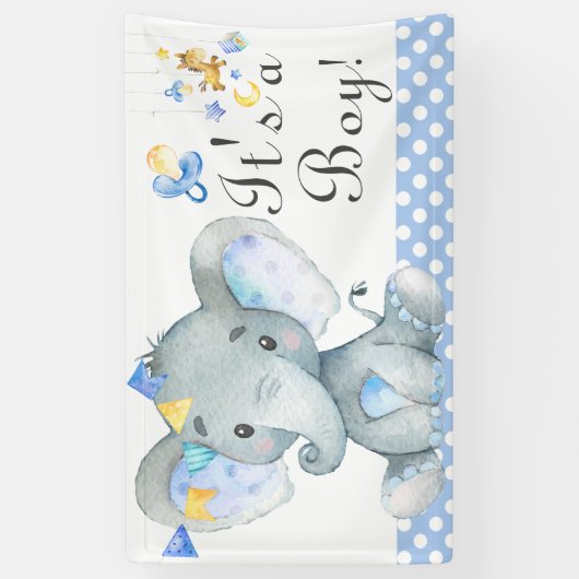 Blue Waterverf Boy Elephant Baby shower Spandoek (Verticaal)