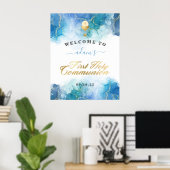 Blue Waterverf Boy First Heilige Communauteit Welk Poster (Thuiskantoor)