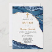 Blue Waterverf Boys Gouden doop Kaart (Voorkant)