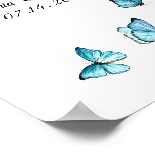 Blue waterverf butterflies Wedding Sign Poster (Hoek)