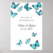 Blue waterverf butterflies Wedding Sign Poster (Voorkant)