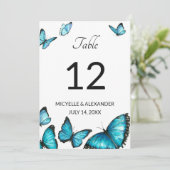 Blue waterverf butterflies Wedingstabel Number Kaart (Staand voorkant)