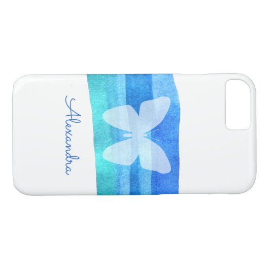 Blue Waterverf Butterfly - Aangepast Case-Mate iPhone Case (Achterkant (Horizontaal))