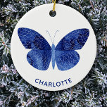 Blue Waterverf Butterfly - Aangepast Keramisch Ornament<br><div class="desc">blauw waterverf vlinderschilderij met een moderne typografische naam die kan worden gewijzigd om zich aan te passen. Originele kunst van Nic Squirrell.</div>