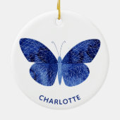 Blue Waterverf Butterfly - Aangepast Keramisch Ornament (Achterkant)