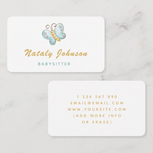 Blue Waterverf Butterfly Babysitter Minimale Kute Visitekaartje (Voorkant / Achterkant)