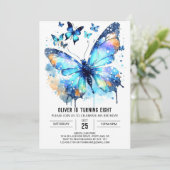 Blue Waterverf Butterfly Boy Verjaardag Kaart (Staand voorkant)