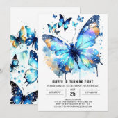 Blue Waterverf Butterfly Boy Verjaardag Kaart (Voorkant / Achterkant)