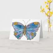 Blue Waterverf Butterfly Happy Birthday Kaart (Gele Bloem)