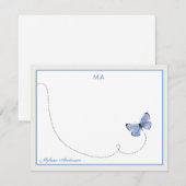 Blue Waterverf Butterfly in Flight Monogram Name Notitiekaartje (Voorkant / Achterkant)