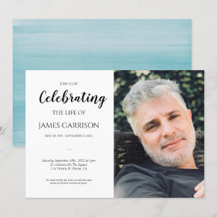 Blue Waterverf Celebration of Life with Photo Kaart