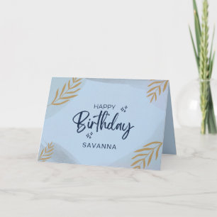 Blue Waterverf Chic Happy Birthday Custom Name Kaart