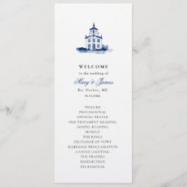 Blue Waterverf Church Wedding Platte Programma Programmakaart