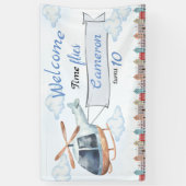 Blue Waterverf City Helikopter Verjaardag Spandoek (Verticaal)