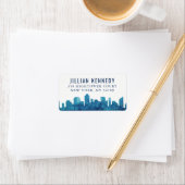 Blue Waterverf City Skyline Etiket (Insitu)