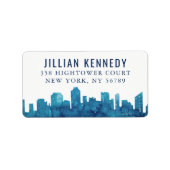 Blue Waterverf City Skyline Etiket (Voorkant)