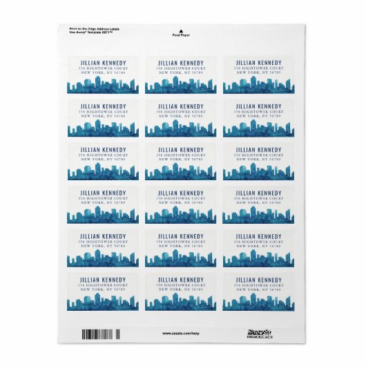 Blue Waterverf City Skyline Etiket (Full Sheet)