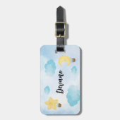 Blue Waterverf Cloud Star Moon Kinder Bagagelabel (Voorkant verticaal)