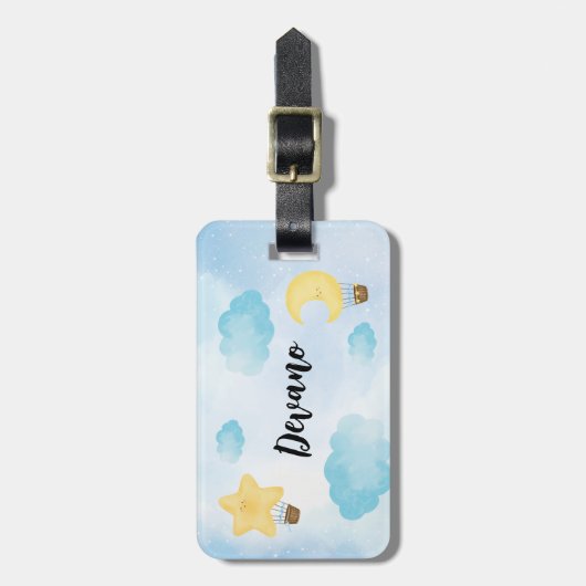 Blue Waterverf Cloud Star Moon Kinder Bagagelabel (Voorkant verticaal)