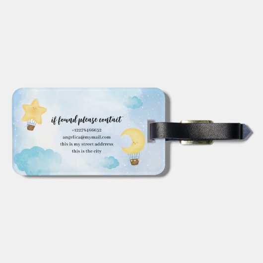 Blue Waterverf Cloud Star Moon Kinder Bagagelabel (Achterkant horizontaal)