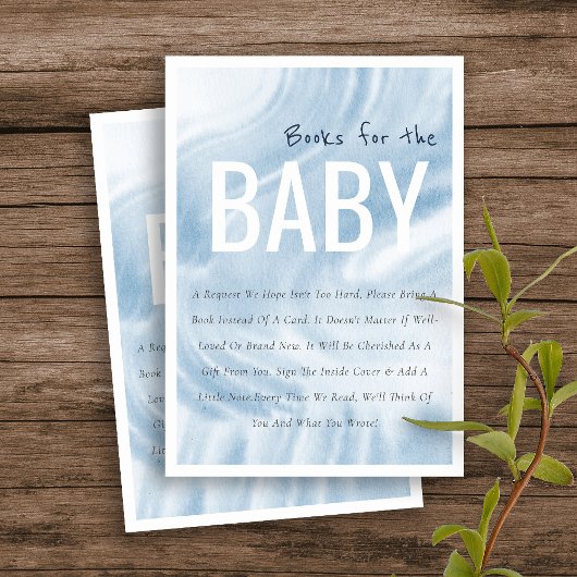 Blue Waterverf Clouds boeken voor het Baby shower Informatiekaartje