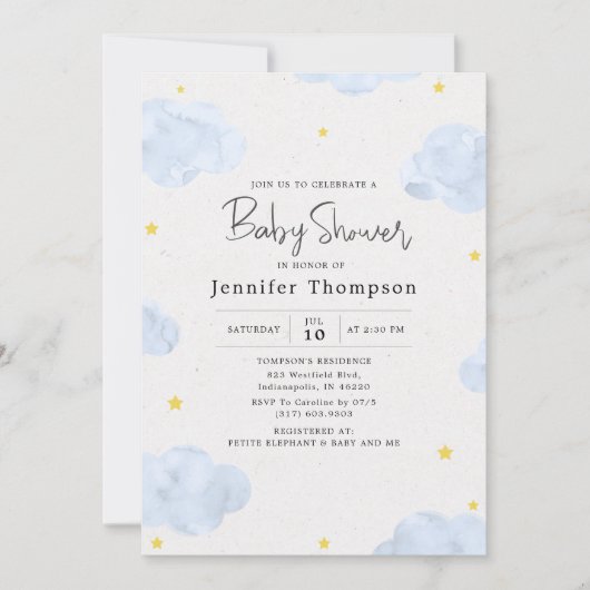 Blue Waterverf Clouds Boy Baby shower Kaart (Voorkant)