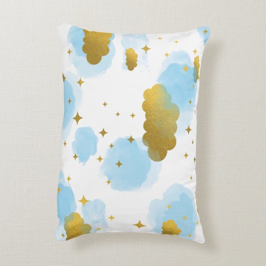 Blue Waterverf Clouds Gold Stars Sky Accent Kussen (Achterkant (Verticaal))