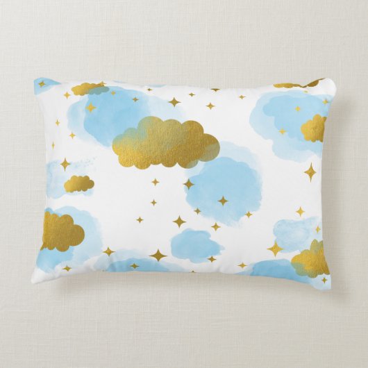 Blue Waterverf Clouds Gold Stars Sky Accent Kussen (Achterkant)
