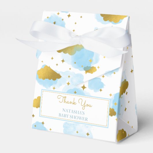Blue Waterverf Clouds Gold Stars Sky Baby shower Bedankdoosjes (Voorkant Zijde)
