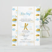 Blue Waterverf Clouds Gold Stars Sky Baby shower Kaart (Staand voorkant)