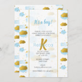 Blue Waterverf Clouds Gold Stars Sky Baby shower Kaart (Voorkant / Achterkant)