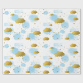 Blue Waterverf Clouds Gold Stars Sky Cadeaupapier (Vlak)