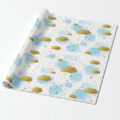 Blue Waterverf Clouds Gold Stars Sky Cadeaupapier (Uitgerold)