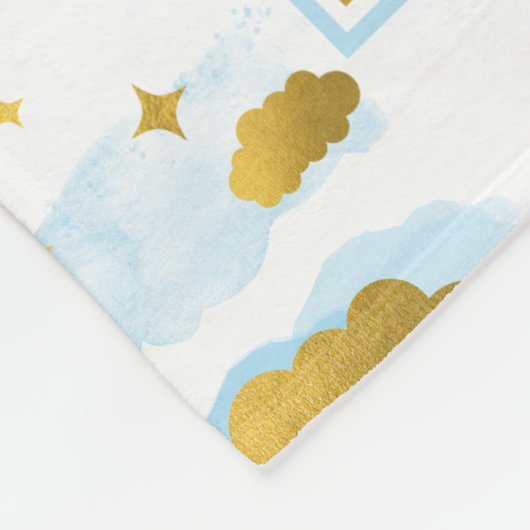 Blue Waterverf Clouds Gold Stars Sky Fleece Deken (Hoek)