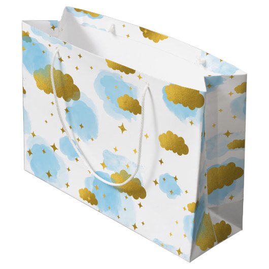 Blue Waterverf Clouds Gold Stars Sky Groot Cadeauzakje (Achterkant Gekanteld)