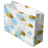 Blue Waterverf Clouds Gold Stars Sky Groot Cadeauzakje (Voorkant Gekanteld)