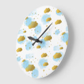 Blue Waterverf Clouds Gold Stars Sky Grote Klok (Hoek)