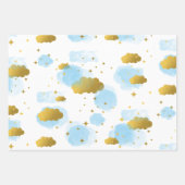 Blue Waterverf Clouds Gold Stars Sky Inpakpapier Vel (Voorkant 2)