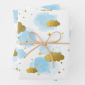 Blue Waterverf Clouds Gold Stars Sky Inpakpapier Vel (In situ)