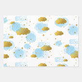 Blue Waterverf Clouds Gold Stars Sky Inpakpapier Vel (Voorkant)