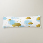 Blue Waterverf Clouds Gold Stars Sky Lichaamskussen (Achterkant)