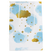 Blue Waterverf Clouds Gold Stars Sky Medium Cadeauzakje (Achterkant)